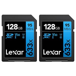 Lexar 128GB Professional 633x SDXC Class 10 UHS-I/U1 Memory Card Up to 95 Mb/s 2 Pack for $60