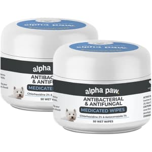 Alpha Paw 50-Count Antibacterial & Antifungal Medicated Pet Wet Wipes 2-Pack for $14 via Sub. & Save