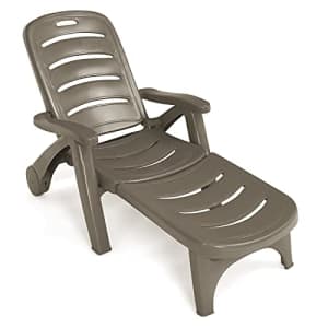 Giantex Patio Chaise Lounge Recliner on Wheels, Folding Deck Chair with Armrests, 5 Adjustable for $190