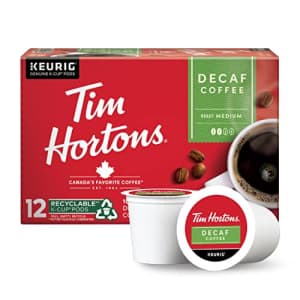 Tim Hortons Decaf, Medium Roast Coffee, Single-Serve K-Cup Pods Compatible with Keurig Brewers, for $12