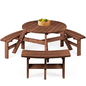 Best Choice Products 6-Person Circular Outdoor Wooden Picnic Table for Patio, Backyard, Garden, DIY for $160
