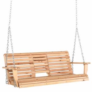 Outsunny 3-Seater Wooden Porch Swing, Patio Swing Bench with Folding Coffee Table, Cup Holders and for $152 Outsunny 3-Seater Wooden Porch Swing, Patio Swing Bench with Folding Coffee Table, Cup Holders and for $152
