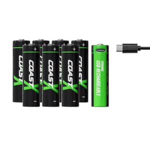 Coast AA USB-C Rechargeable Batteries, ZITHION-X, Lithium Ion 1.5v 2400 mAh, Long Lasting, Charges for $55