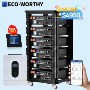Eco-Worthy 48V 100AH Server Rack Lithium Battery 6-Pack w/ Monitor & Inverter for $4,950