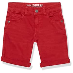 GUESS Boys' Little Organic Stretch Bull Denim 5 Pocket Short, Tulip Red, 7 for $24