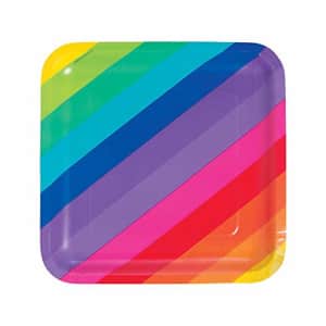 Fun Express Rainbow Square Paper Dinner Plates - Party Supplies - Birthday - 8 Pieces for $4