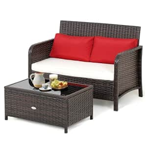 Tangkula 2-Piece Outdoor Patio Wicker Furniture Set, PATIOJOY Patio Loveseat and Coffee Table Set for $170