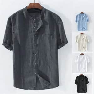Men's Linen Standing Collar Shirt: 2 for $13