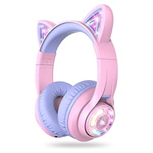 iClever BTH13 Bluetooth Headphones, Cat Ear LED Light Up Wireless Kids Headphones with Volume for $38