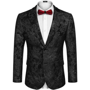 Coofandy Men's Floral Embroidered Tuxedo Jacket for $44