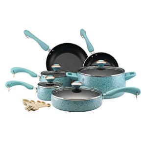 Paula Deen Signature Nonstick Cookware Pots and Pans Set, 15 Piece, Aqua Speckle for $224