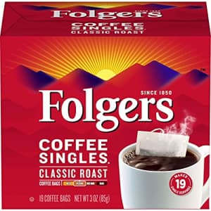 Folgers Coffee Singles Classic Roast-19 Coffee Bags for $12