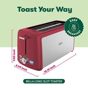 BELLA 4 Slice Long Slot Toaster, Stainless Steel and Red for $30