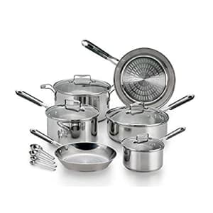 T-fal E759SE Performa Pro Stainless Steel Dishwasher Safe Oven Safe Cookware Set, 14-Piece, Silver for $103