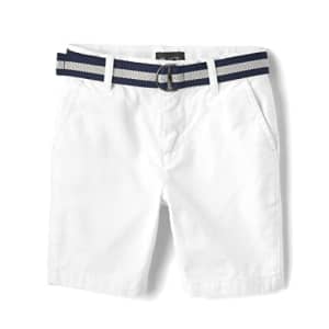 The Children's Place Boys' Stretch Chino Shorts, White, 4,boys,Belted Chino Shorts,Simply White,4 for $6