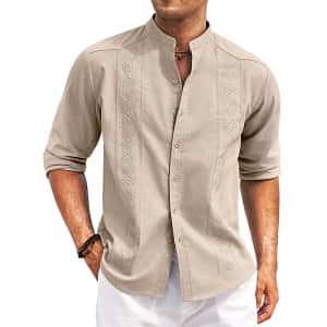 Coofandy Men's Cuban Guayabera Collarless Shirt for $10 Coofandy Men's Cuban Guayabera Collarless Shirt for $10