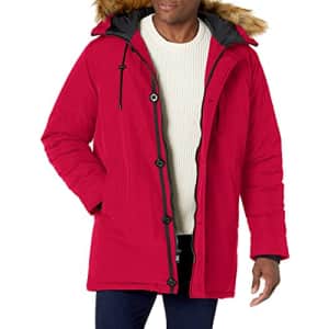 GUESS Men's Heavyweight Hooded Parka Jacket with Removable Faux Fur Trim, Red, Small for $92