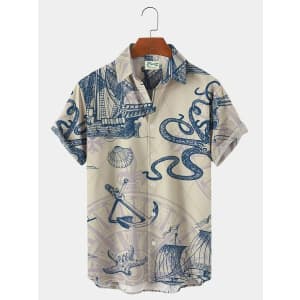 Rogoman Men's Vintage Nautical Wrinkle-Free Shirt for $7