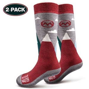 Outdoor Master OutdoorMaster Kids Ski Socks - Merino Wool Blend, OTC Design (XS, Red - 2) for $27