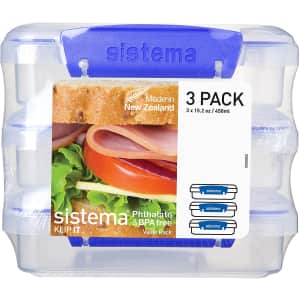 Sistema Klip It Collection 1.9-Cup Sandwich Box 3-Pack for $7 Sistema Klip It Collection 1.9-Cup Sandwich Box 3-Pack for $7