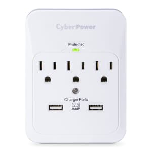 CyberPower Pro 3-Outlet 2-USB Surge Wall Tap for $10 CyberPower Pro 3-Outlet 2-USB Surge Wall Tap for $10