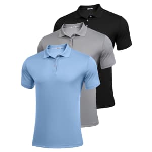 Pinspark Men's Quick Dry Golf Polo Shirts 3-Pack for $18