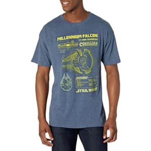 Star Wars Men's Falcon Schematics T-Shirt, Navy Blue Heather, Medium for $20
