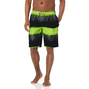 Kanu Surf Men's Mirage Swim Trunks (Regular & Extended Sizes), Zipline Black/Green, 2X for $17