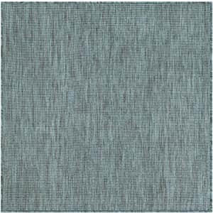 Unique Loom Outdoor Solid Collection Area Rug (4' 1" Square Teal/Navy Blue) for $35