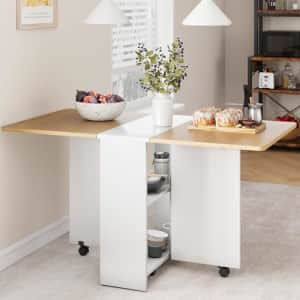 Idealhouse Space Saving Folding Dining Table with 2 Tier Storage-Extendable Drop Leaf Farmhouse Wood Kitchen for $90