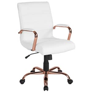Flash Furniture Mid-Back White LeatherSoft Executive Swivel Office Chair with Rose Gold Frame and for $136 Flash Furniture Mid-Back White LeatherSoft Executive Swivel Office Chair with Rose Gold Frame and for $136