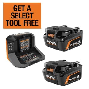Ridgid 18V MAX Output Starter Kit with 2 4.0 Ah Batteries and Charger for $139 + free tool