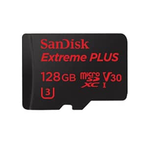 SanDisk 128GB Extreme Plus microSDXC UHS-I Memory Card with Adapter - 95MB/s, U3, V30, 4K UHD, for $70