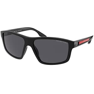 Prada Linea Rossa PS 02XS 1AB02G Black Plastic Rectangle Sunglasses Grey Lens for $183