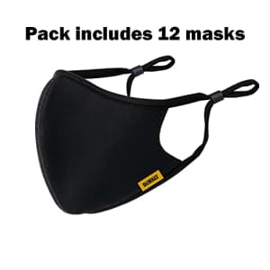 DEWALT Breathable Cloth Face Masks with Adjustable Earloops and Removable Neckstrap, Black, 12-Pack for $50