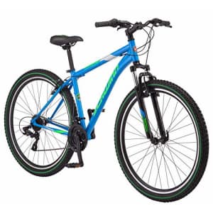 Schwinn High Timber Youth/Adult Mountain Bike, Steel Frame, 26-Inch Wheels, 21 Speed, White/Blue for $400