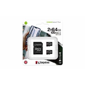Kingston 64GB microSDHC Canvas Select Plus 100MB/s Read A1 Class 10 UHS-I 2-Pack Memory Card + for $12