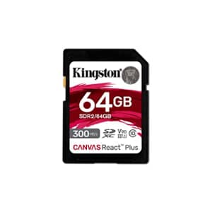Kingston Canvas React Plus 64GB SD Card | SDXC UHS-II | 300R/260W U3 V90 | Full HD/4K/8K | SDR2/64GB for $48