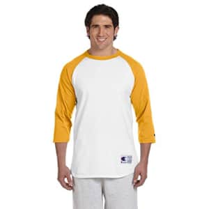 Champion Men's Raglan Baseball T-Shirt, White/Gold, Small for $10
