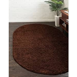 Unique Loom Solid Shag Collection Area Rug (5' 1" x 8' Oval, Chocolate Brown) for $59