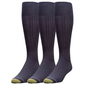 Gold Toe Men's Canterbury Over-the-Calf Dress Socks, 3-Pairs, Navy, Large for $26