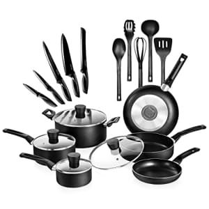 SereneLife Kitchenware Pots & Pans Basic Kitchen Cookware, Black Non-Stick Coating Inside, Heat for $80