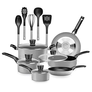 SereneLife Kitchenware Pots & Pans Basic Kitchen Cookware, Black Non-Stick Coating Inside, Heat for $74