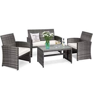 Tangkula 4 PCS Wicker Patio Conversation Set, Outdoor Rattan Sofas with Table Set, Patio Furniture for $190