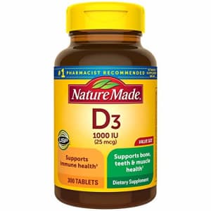 Nature Made Vitamin D3 1000 IU (25mcg) Tablets, 300 Count for Bone Health (Packaging May Vary) for $9