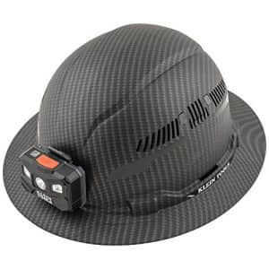 Klein Tools 60347 Hard Hat, Vented Full Brim, Class C, Premium KARBN Pattern, Rechargeable Lamp, for $72