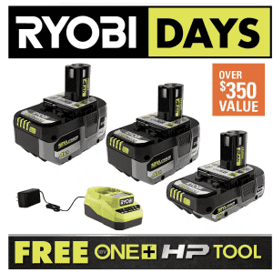 Ryobi 18V ONE+ 3-Battery Starter Pack for $199 plus free tool worth up to $199