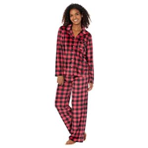 Lacoste Karen Neuburger womens Long Sleeve Minky Fleece Girlfriend Pj With Socks Pajama Set, Buffalo Check, for $43
