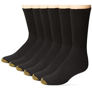 Gold Toe Men's Cotton Short Crew Athletic Socks, 6-Pairs, Black, Large for $20