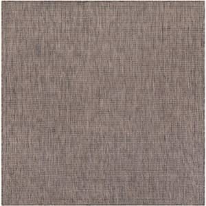Unique Loom Outdoor Solid Collection Area Rug (6' 1" Square Light Brown/Ivory) for $60